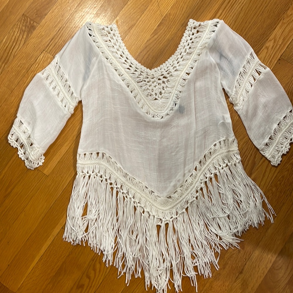 White Fringe See-Through Shirt